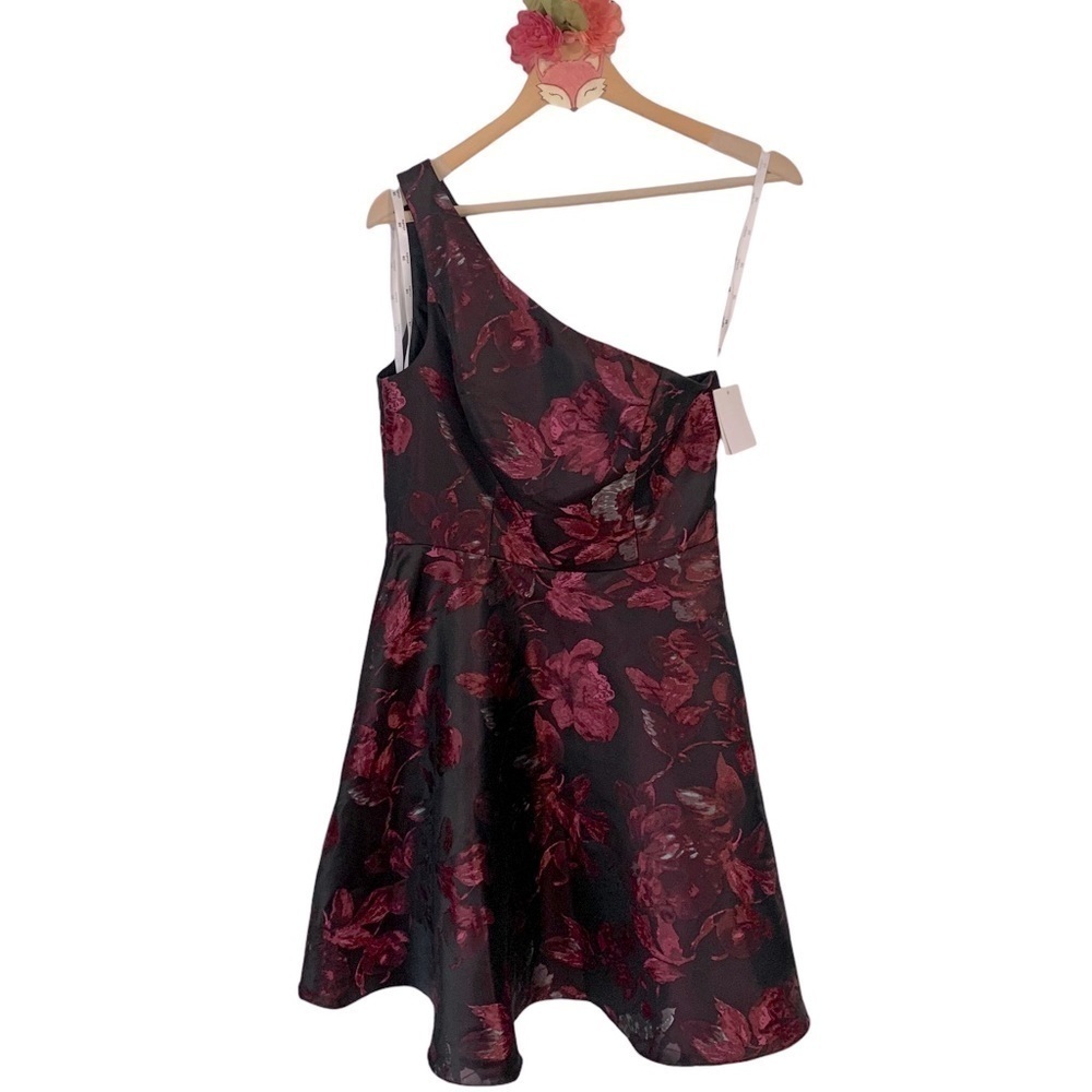 NWT David’s Bridal DB studio one shoulder zip back burgundy fit & flare dress